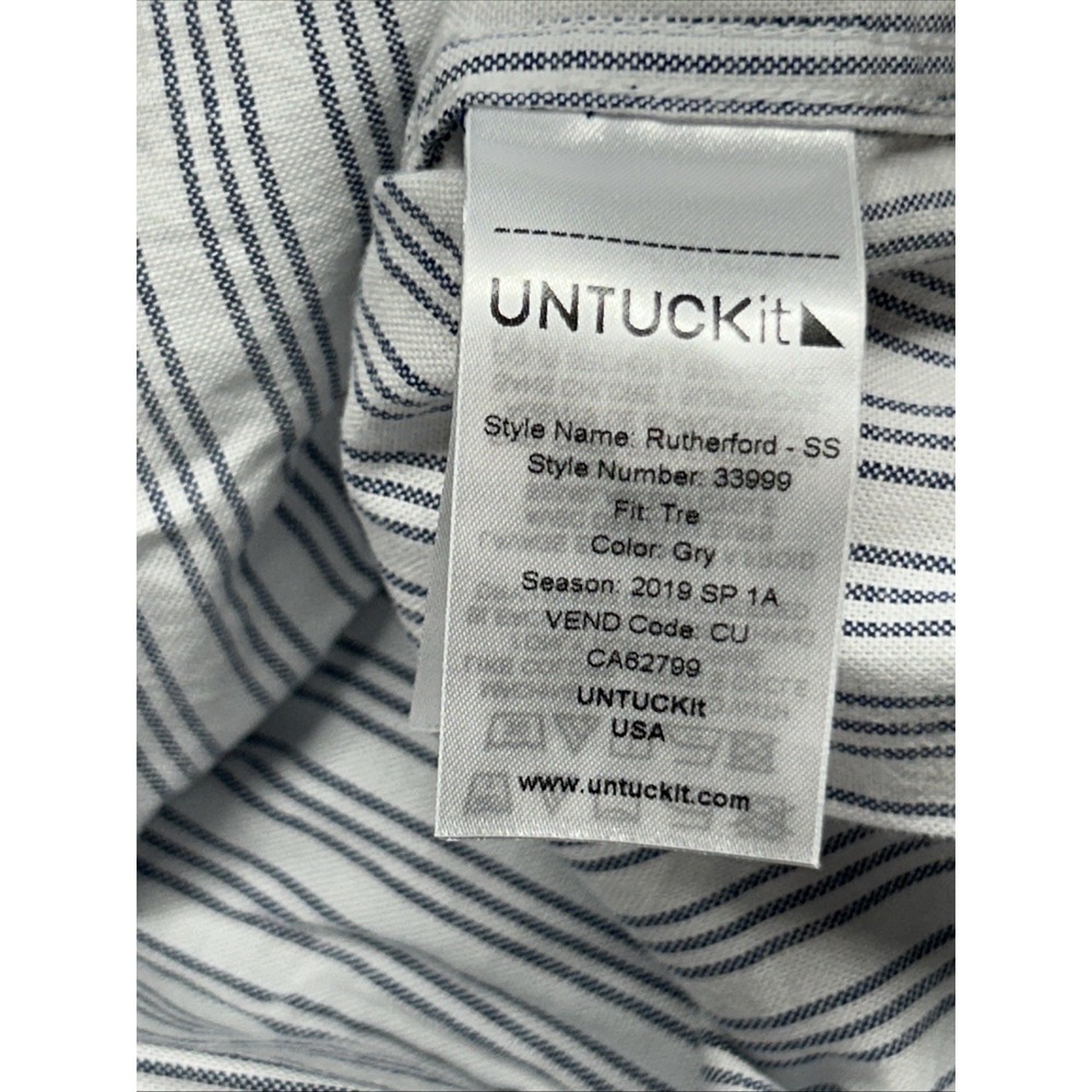 UNTUCKit Rutherford Shirt Mens XLT Reg Gray Striped Short Sleeve Button Up New - Picture 7 of 9